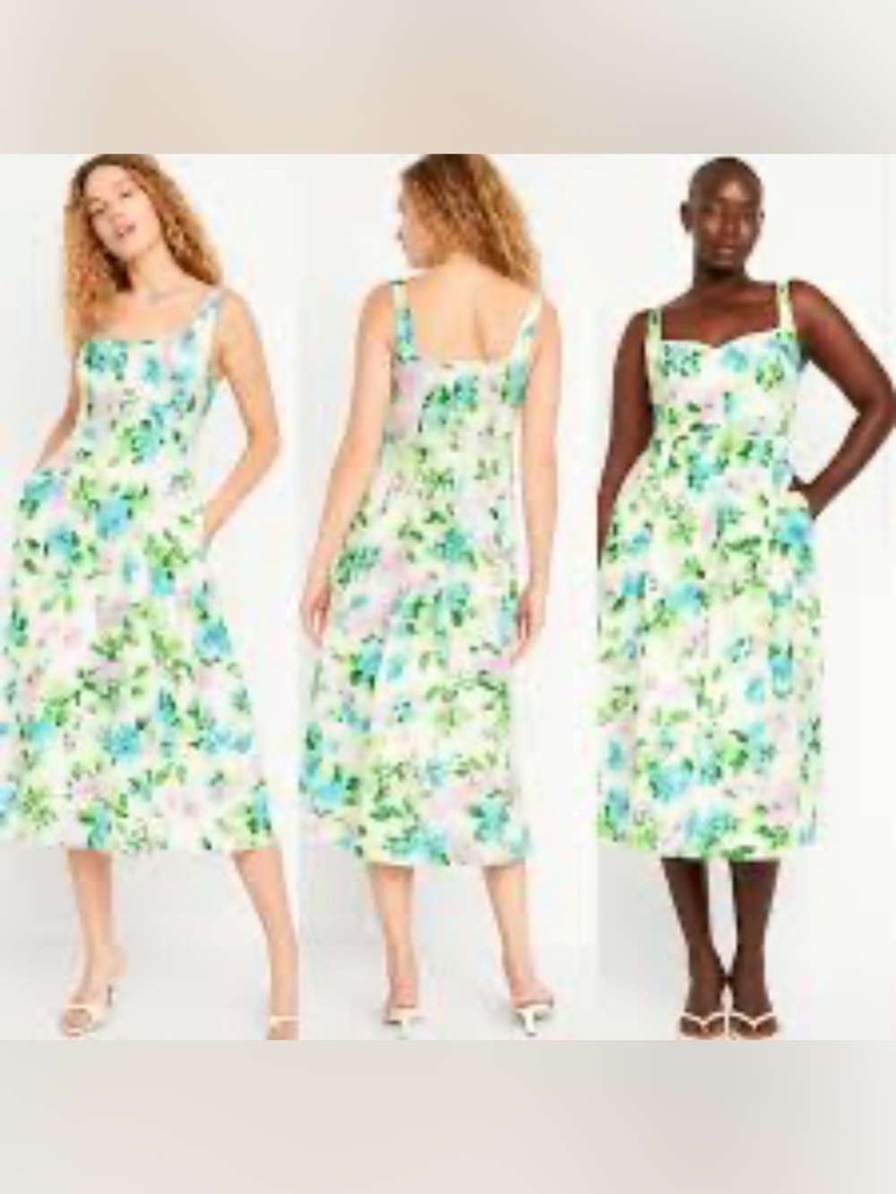 Old Navy Women Dress XXL TALL Cream Linen Viscose Floral midi Sundress Coastal